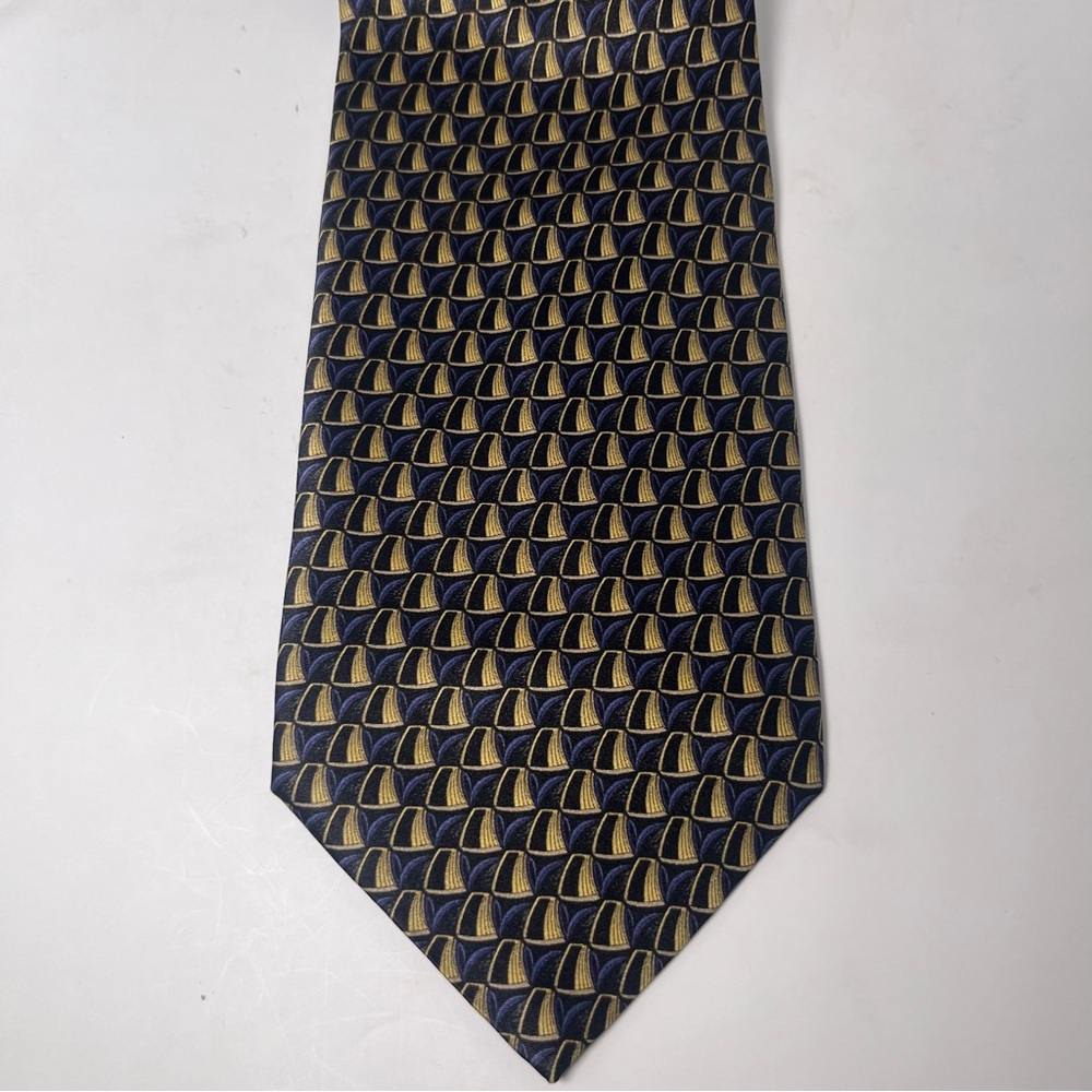 Valentino Geometric Pattern Silk Tie Navy Blue, Black &‎ Gold Luxury Formal